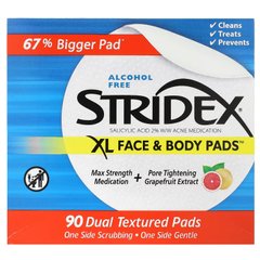 Stridex, XL, серветки для обличчя та тіла, без спирту, 90 серветок з подвійною текстурою, SDX-01036