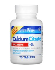 Цитрат кальция и витамин D3, максимальная эффективность, 21st Century, 75 таблеток, CEN-27492