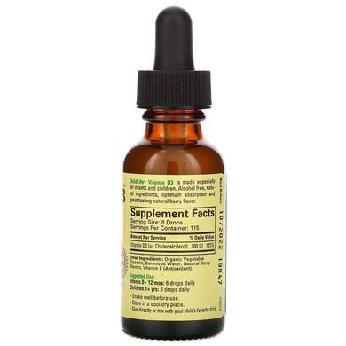 Витамин D3, со вкусом натуральных ягод, ChildLife, Essentials, 30 мл, CDL-10900
