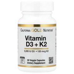 California Gold Nutrition, витамины D3 и К2 в форме MK-7, 60 растительных капсул, CGN-02332