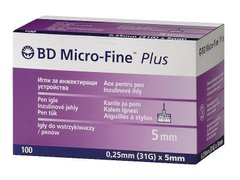 Иглы Becton Dickinson Micro-Fine Plus для инсулиновых шприц-ручек 5 мм., 100 шт.