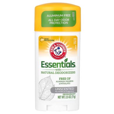 Arm & Hammer, Essentials, дезодорант с натуральными дезодорирующими компонентами, без запаха, 71 г, ARH-19792