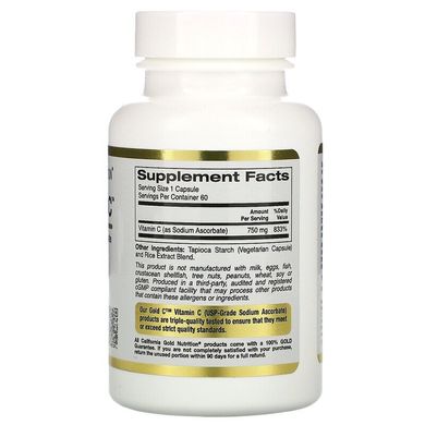 Буферизованный витамин C в капсулах, 750 мг, California Gold Nutrition, 60 капусл, CGN-01236