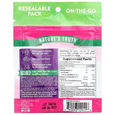 Nature's Truth, для здоровья волос, кожи и ногтей, вкусные фрукты, 10 жевательных таблеток, NTH-12911
