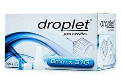 Иглы Droplet для инсулиновых шприц-ручек 8 мм., 100 шт.