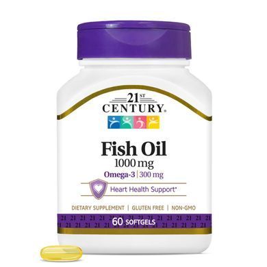 Рыбий жир с Омега-3 для сердца и суставов 21st Century Fish Oil 1000 мг, 60 капсул, CEN-21495