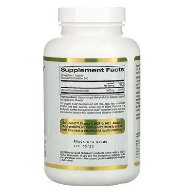 Gold C, витамин C, 1000 мг, California Gold Nutrition, (240 капсул), CGN-00932