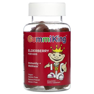 Бузина для дітей, для імунітету та доброго самопочуття", малина, 60 жувальних таблеток, GummiKing, GUM-00143