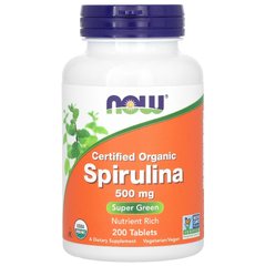 NOW Foods, Spirulina, спіруліна 500 мг, 200 таблеток, NOW-02698