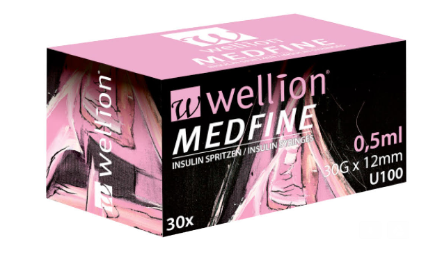 Инсулиновый шприц Wellion MEDFINE 0.5 мл 30G x 12мм U100, №30