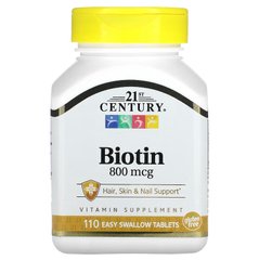 21st Century, Биотин, 800 мкг, 110 таблеток, CEN-22881