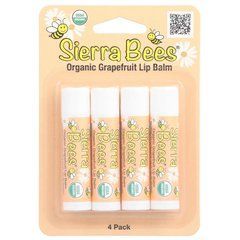 Sierra Bees, Органические бальзамы для губ, грейпфрут, 4 шт. в упаковке, MBE-01147