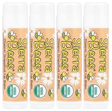 Sierra Bees, Органічні бальзами для губ, грейпфрут, 4 шт. в упаковці, MBE-01147