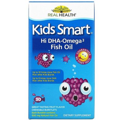 Kids Smart, риб'ячий жир з високим вмістом ДГК та омега-3, 30 жувальних капсул, Bioglan, BGL-80505