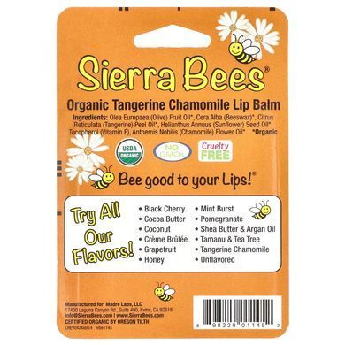 Sierra Bees, Органічні бальзами для губ, мандарин та ромашка, 4 шт. в упаковці, MBE-01145
