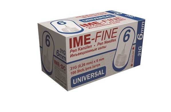 Голки IME-Fine для інсулінових шприц-ручок 6 мм., 100 шт.