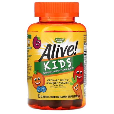 Nature's Way, Alive! комплекс мультивитаминов для детей, вишня, апельсин и виноград, 60 жевательных конфет, NWY-15788