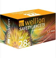 Безпечні одноразові ланцети Wellion Safetylancets 28g №200