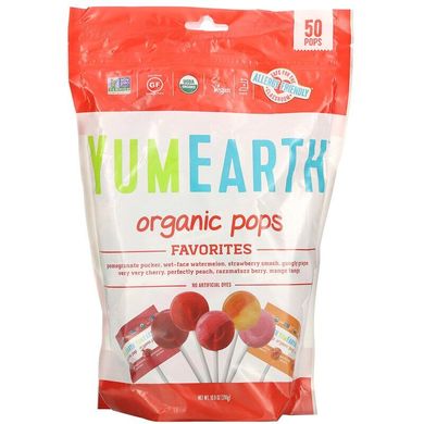 Натуральні органічні льодяники асорті смаків, YumEarth, 50 шт., YUE-00186
