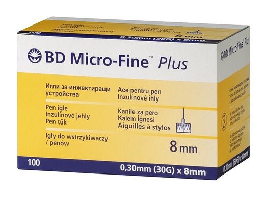 Иглы Becton Dickinson Micro-Fine Plus для инсулиновых шприц-ручек 8 мм., 100 шт.
