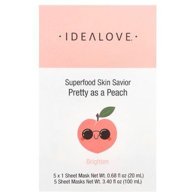 Idealove, Superfood Skin Savior, маска для лица с суперфудами, персик, 5 шт. по 20 мл, IDE-02308