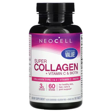 NeoCell, Суперколлаген, + витамин C и биотин, 180 таблеток, NEL-13260
