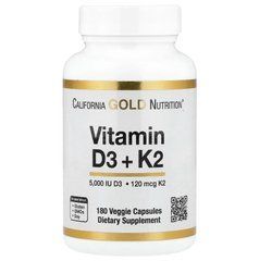 California Gold Nutrition, вітаміни D3 та К2 у формі MK-7, 180 рослинних капсул, CGN-02333