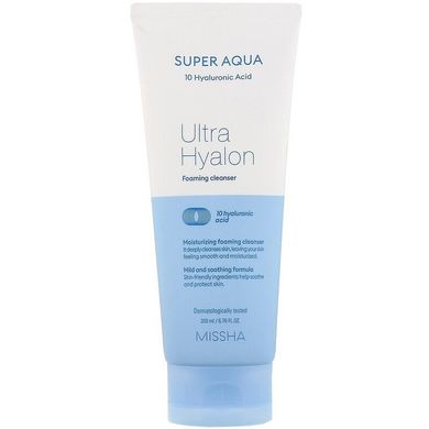 Пінка для очищення обличчя, Missha Super Aqua Ultra Hyalron Cleansing Foam, 200 мл