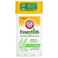 Arm & Hammer, Essentials, дезодорант с натуральными дезодорирующими компонентами, широкий стик, розмарин и лаванда, 71 г, широкий, ARH-19020