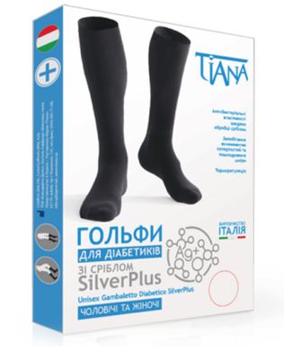 Гольфы для диабетиков с серебром SilverPlus Tiana, Тип 735, черные, р.1