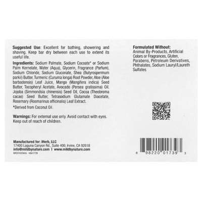 Mild By Nature, кусковое мыло с манго и куркумой, 141 г, MBN-01739