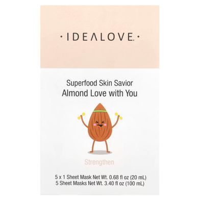 Idealove, Superfood Skin Savior, маска для обличчя із суперфудами, мигдаль, 5 шт. по 20 мл, IDE-02313