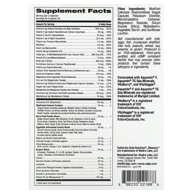California Gold Nutrition, Ultamins, мультивитаминный комплекс для мужчин с коэнзимом Q10, грибами, ферментами, овощами и ягодами, 60 растительных капсул, CGN-02188