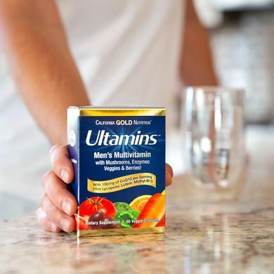 California Gold Nutrition, Ultamins, мультивитаминный комплекс для мужчин с коэнзимом Q10, грибами, ферментами, овощами и ягодами, 60 растительных капсул, CGN-02188