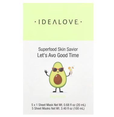 Idealove, Superfood Skin Savior, маска для обличчя із суперфудами, авокадо, 5 шт. по 20 мл, IDE-02309