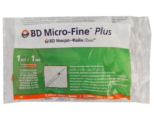 Шприц інсуліновий Becton Dickinson Micro Fine Plus 1мл U-100, G30, 100 шт.