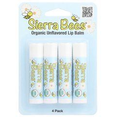 Sierra Bees, Органические бальзамы для губ, без вкуса, 4 шт. в упаковке, MBE-01307