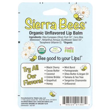 Sierra Bees, Органические бальзамы для губ, без вкуса, 4 шт. в упаковке, MBE-01307