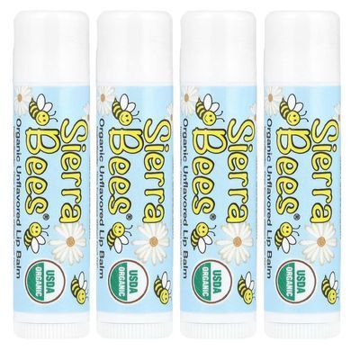 Sierra Bees, Органические бальзамы для губ, без вкуса, 4 шт. в упаковке, MBE-01307