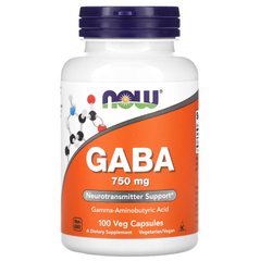 Гамма-аміномасляна кислота (ГАМК), GABA 750 мг, Now Foods, 100 капсул, NOW-00089