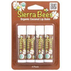 Sierra Bees, Органические бальзамы для губ, кокос, 4 шт. в упаковке, MBE-01148