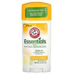 Arm & Hammer, Essentials з натуральними дезодорантами, дезодорант, апельсин та цитрус, 71 г, ARH-00179